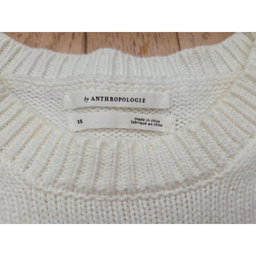 Anthropologie Womens Ivory Bobble Knit Puff Short Sleeve Sweater XS Cottagecore - Picture 3 of 8